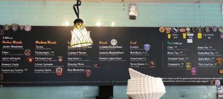Inside of Philz coffee shop with menu