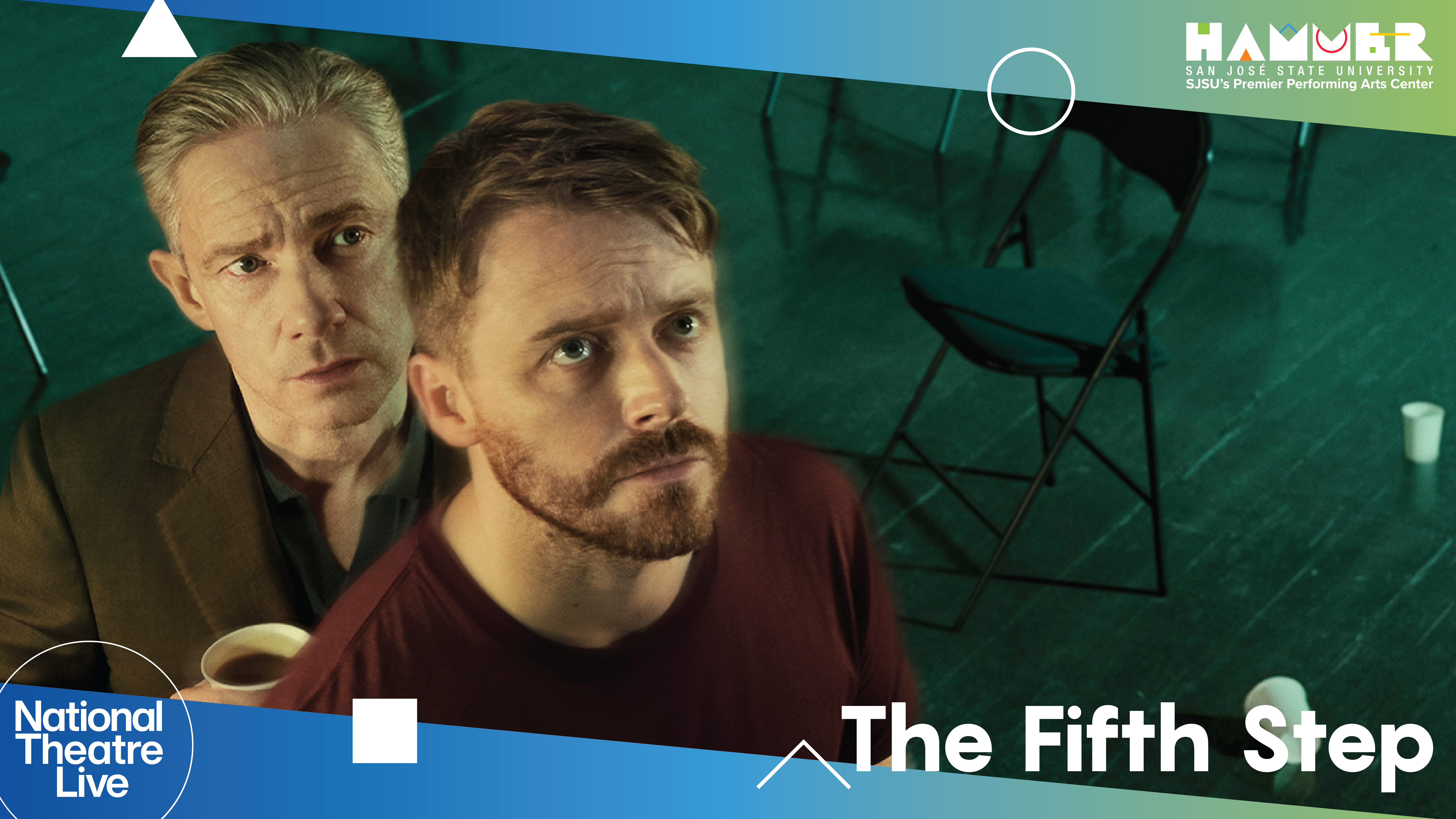 2 white men looking up above the camera