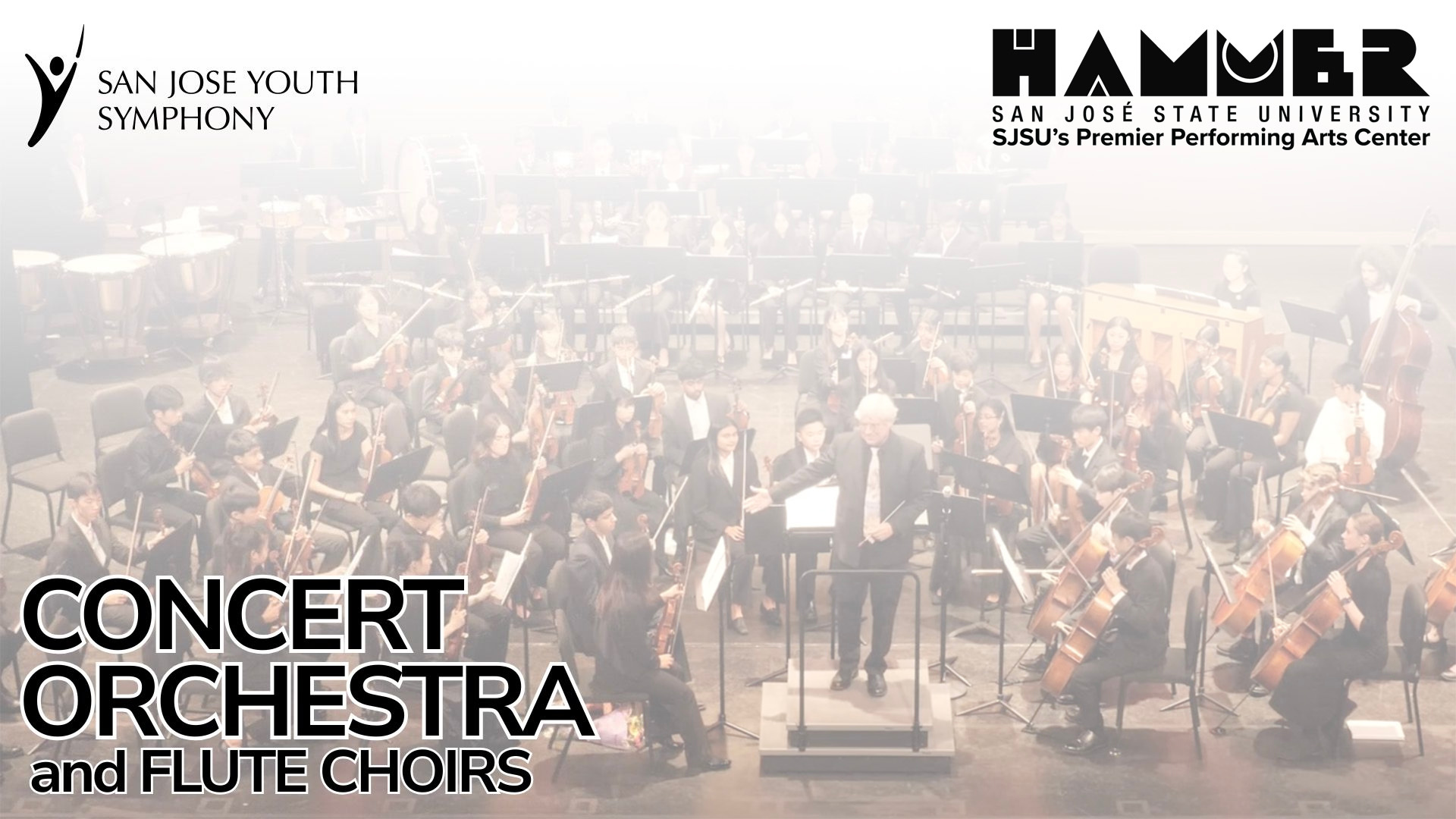 image of orchestra with text saying "Concert Orchestra and Flute Choirs"