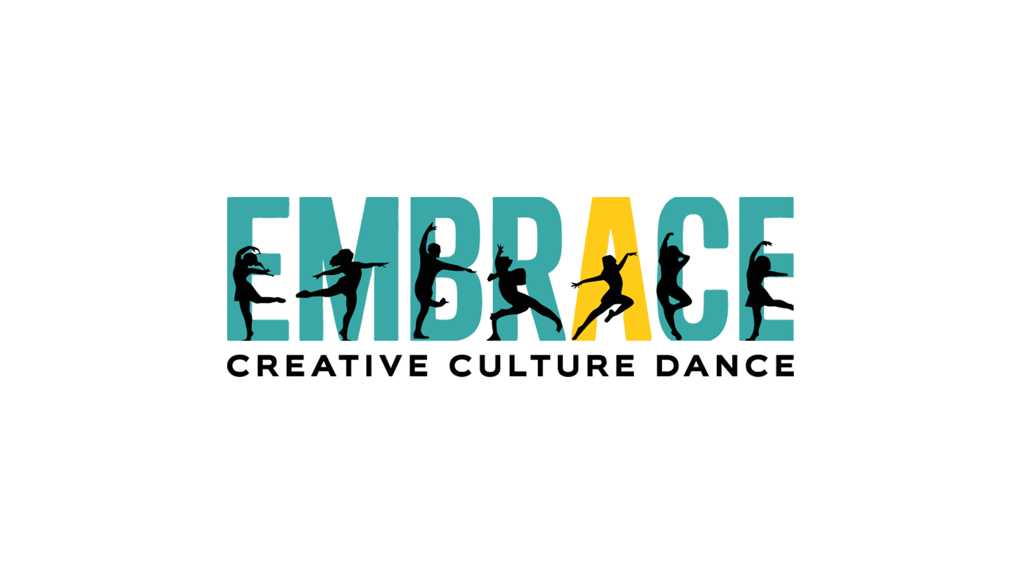 Embrace website The word "EMBRACE" with silhouettes of dancers in each letter. Underneath says "creative culture dance."